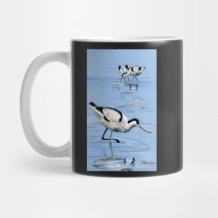 Avocets in collage and watercolour Mug